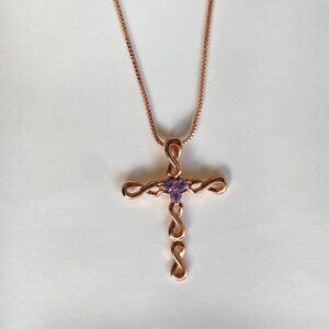 Butler Rose Gold Tone Infinity Amethyst Cross Necklace​​